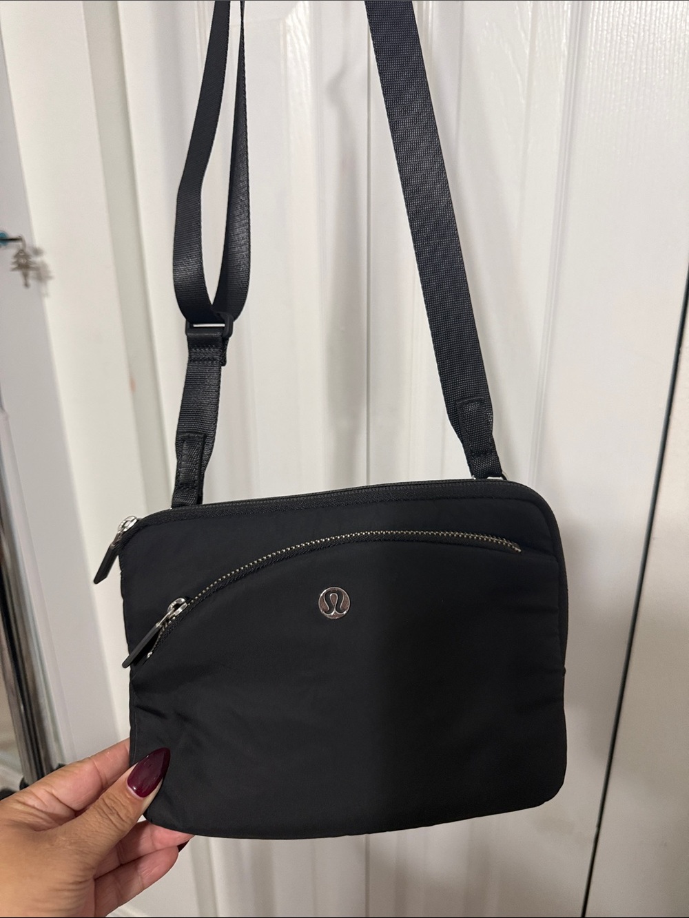 lululemon athletica Black Crossbody Messenger Bag with Silver Accents